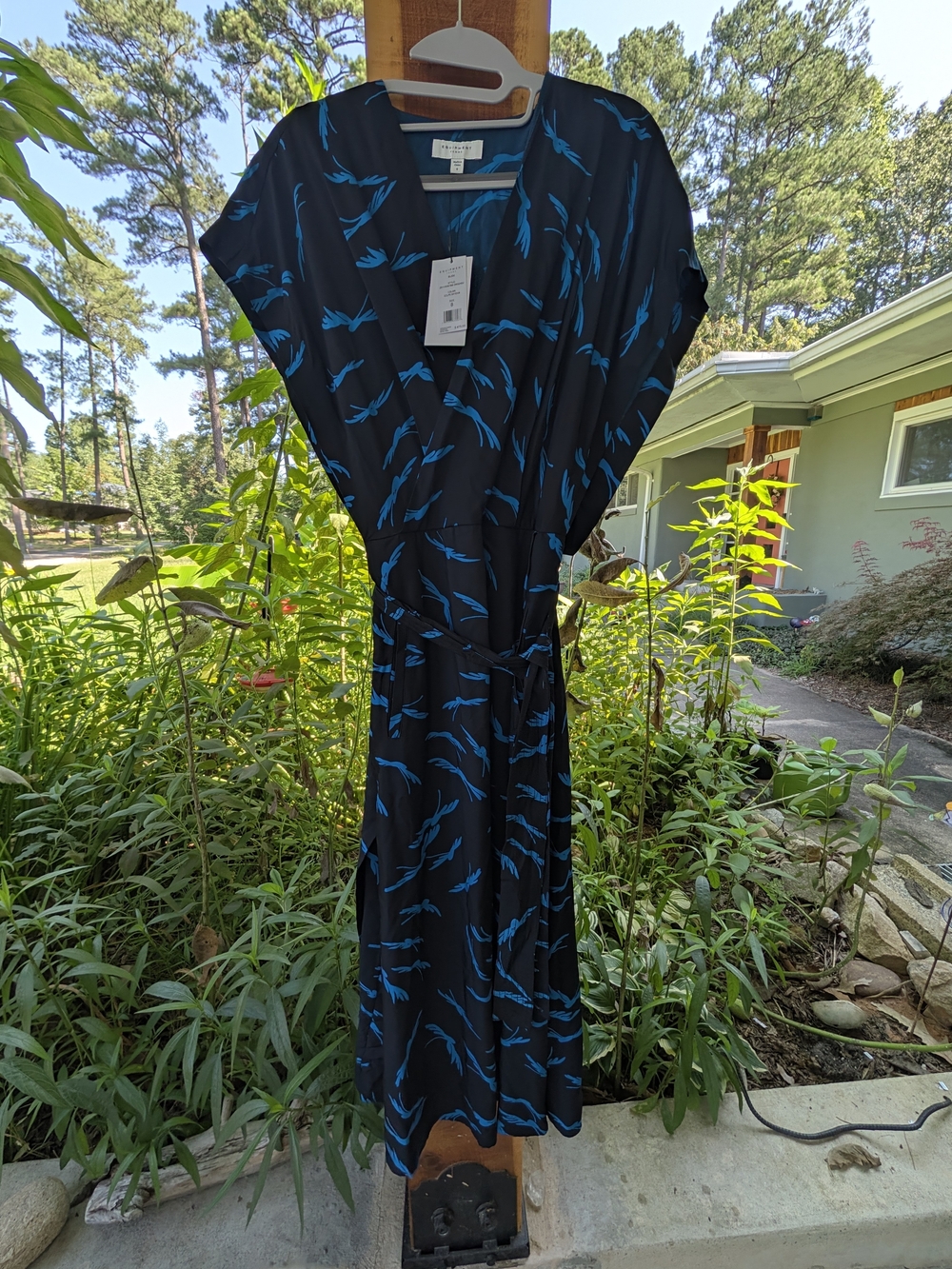 Equipment Black And Blue Midi Wrap Dress